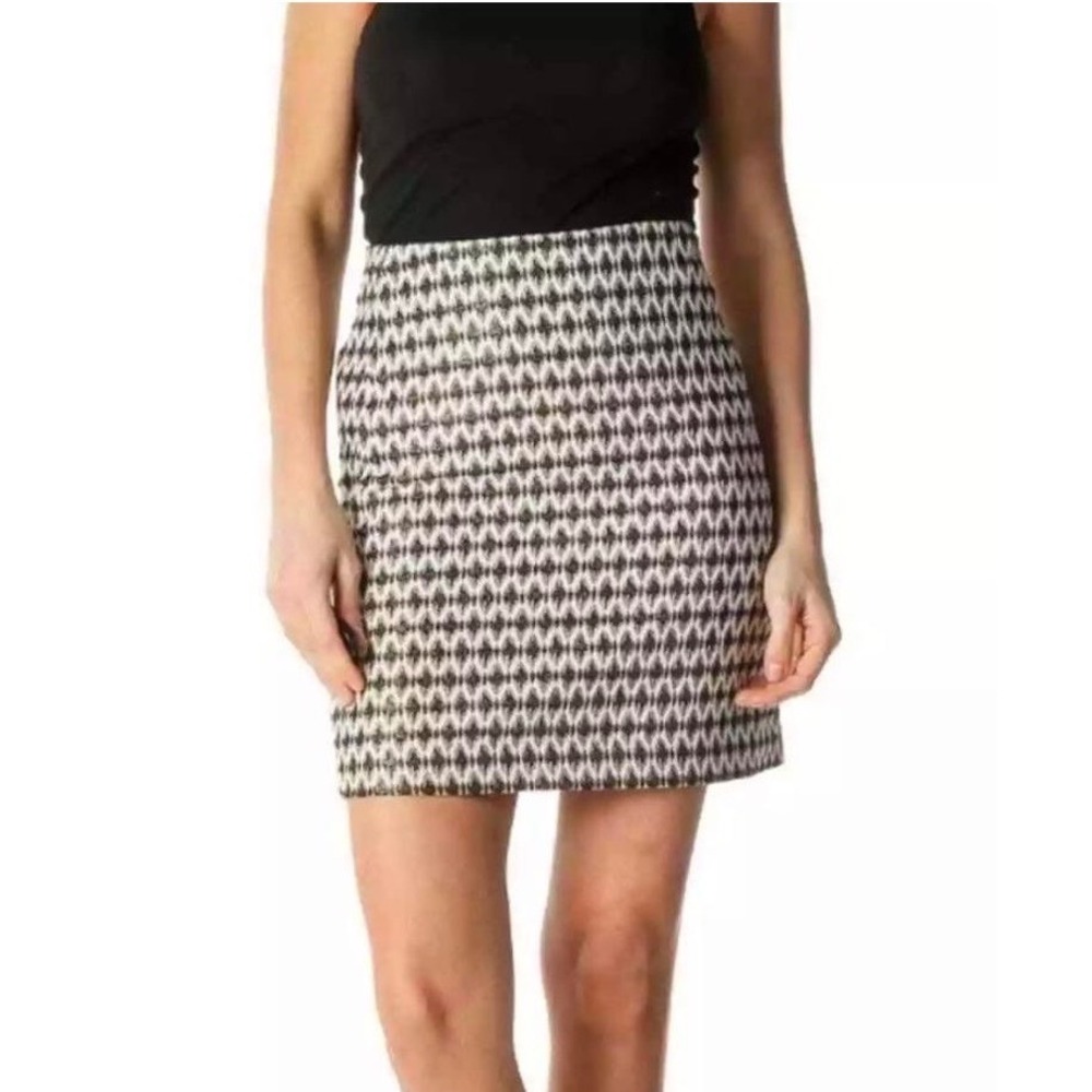 LOFT Metallic Diamond Ikat Canvas Mini Skirt Black White Gold Size 0 XS
